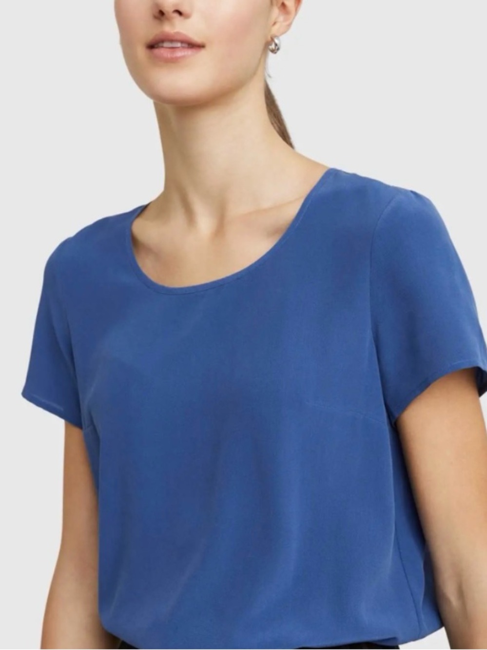 ❤️ Quince Silk Tee Top Blouse short sleeve summer blue moonstone